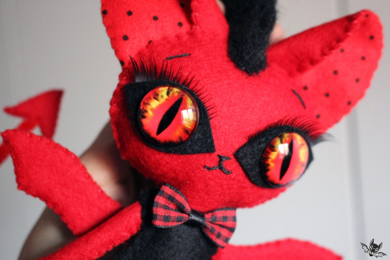 devil cat kitty handmade felt art doll ooak red HELLDORA image 6