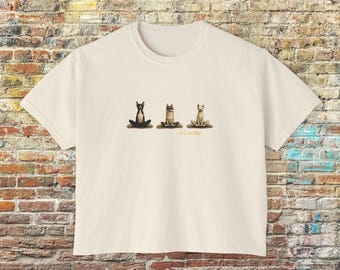 Women's Boxy Tee, Breathe Yoga Dogs Zen Dog Mom, Cute Artistic Shirt, Loose Fit T-Shirt, Relaxing Animal Lover Gift, Graphic Tee for Women