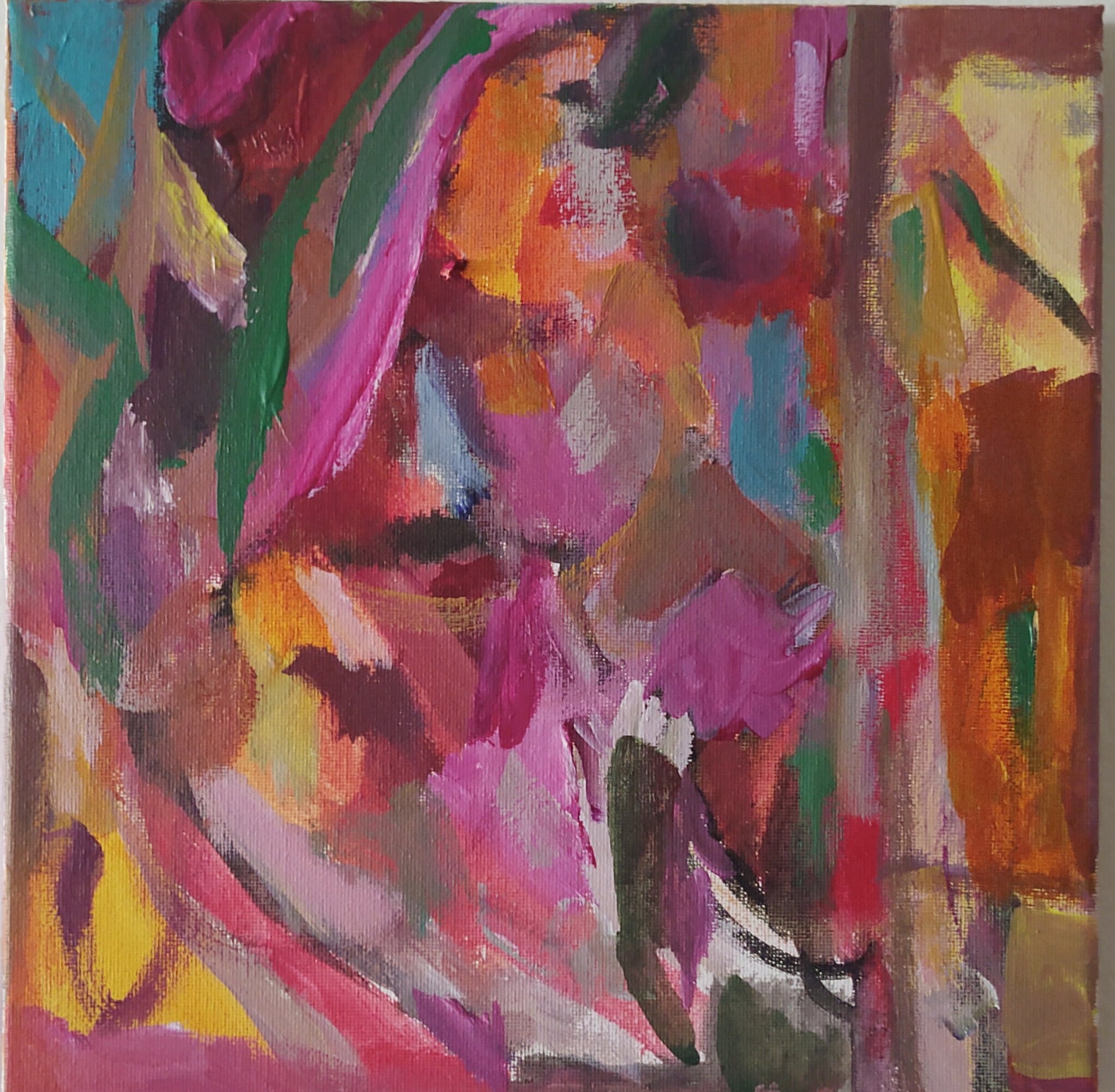 Colorful abstract painting Handmade original art 10x10" by artist Andrea Goldsmith Not Digital