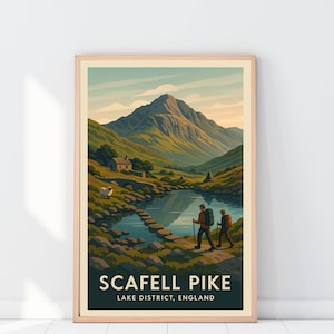 Scafell Pike The Lake District Keswick Poster Artwork, Three Peaks Challenge Mountain Climbing Print, Home Décor Gift for Wedding & Birthday