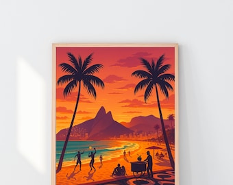 Rio De Janeiro Wall Art, Travel Print Decor, Vibrant Skyline Poster, Birthday & Wedding Gift for Home or Office, Rio De Janeiro Artwork