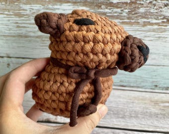 Capybara Crochet Doll (Amigurumi) - Pattern and Extra Squeezy Yarn by the Woobles - Physical Item!