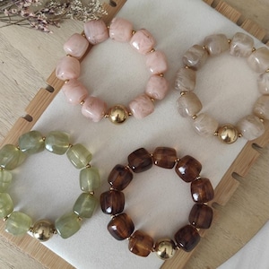 Bracelet perles cube acrylique rose, marron, vert, beige – Acier inoxydable - Oedipe - bijou original femme