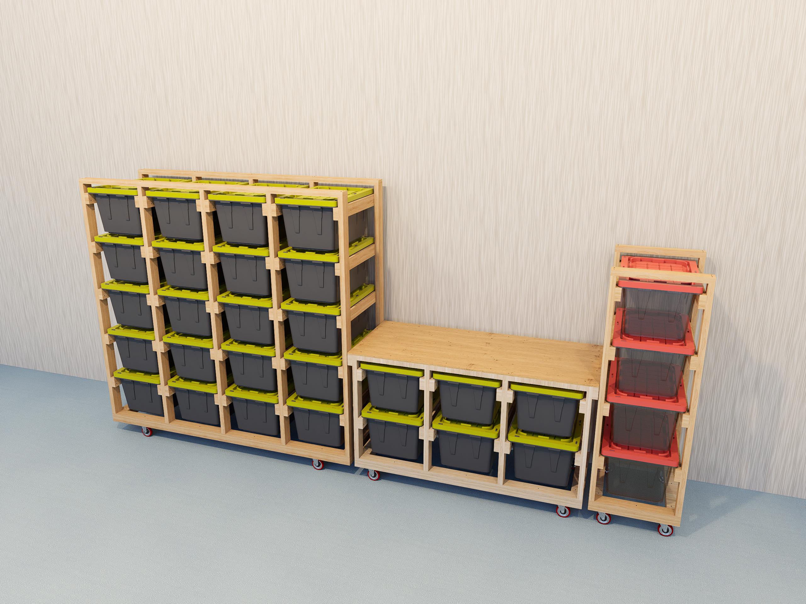 Wheelie Rack DIY Tote Rack | 27 Gallon Tote Storage Rack Plans | Wheelie Tote ...