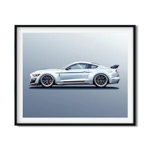 Mustang GT | Shelby Cobra | Mustang GT500 | Sports Car Wall Décor | Auto Posters | Car Enthusiasts | Classic Car Illustration