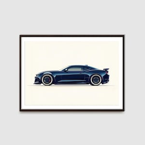 Blue Camaro Art Print: 2010-2024 Sports Car Illustration (Digital Download)