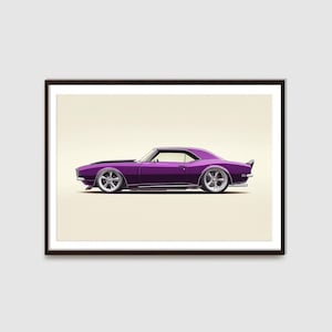Purple Chevy Camaro Printable | 1967-1969 Camaro | Sports Car Wall Décor | Auto Posters | Car Enthusiasts | Classic Car Illustration