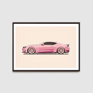 Pink Camaro Printable | 2010-2024 Camaro | Sports Car Wall Décor | Auto Posters | Car Enthusiasts | Classic Car Illustration