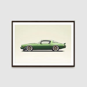 Green 1970s Chevy Camaro Art Print: Classic Car Illustration (Digital Download)