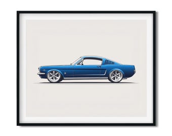 Impressão artística do Ford Mustang 1965: pôster de carro clássico (download digital)