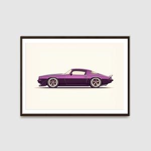 Purple 1970s Chevy Camaro Art Print: Classic Car Illustration (Digital Download)