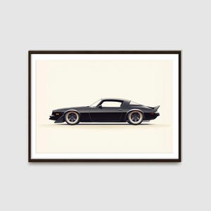 Black Chevy Camaro Printable | 1970-1981 Camaro | Sports Car Wall Décor | Auto Posters | Car Enthusiasts | Classic Car Illustration