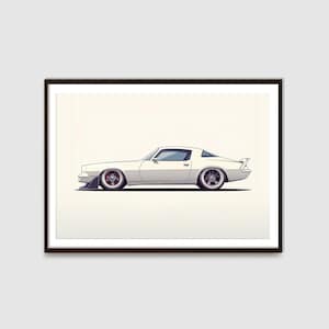 White Chevy Camaro Printable | 1970-1981 Camaro | Sports Car Wall Décor | Auto Posters | Car Enthusiasts | Classic Car Illustration