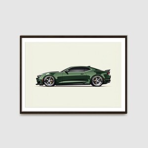 Green Camaro Illustration: Sports Car Art Print (Digital Download)