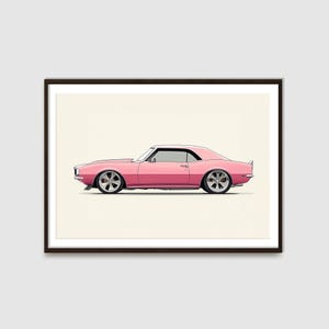 Pink Chevy Camaro Printable | 1967-1969 Camaro | Sports Car Wall Décor | Auto Posters | Car Enthusiasts | Classic Car Illustration