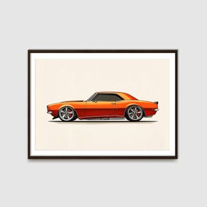 Orange Chevy Camaro Printable | 1967-1969 Camaro | Sports Car Wall Décor | Auto Posters | Car Enthusiasts | Classic Car Illustration