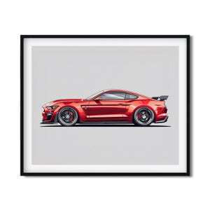 Mustang GT | Shelby Cobra | Mustang GT500 | Sports Car Wall Décor | Auto Posters | Car Enthusiasts | Classic Car Illustration