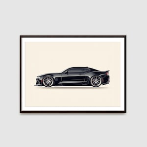 Black Camaro Art Print: 2010-2024 Sports Car Illustration (Digital Download)