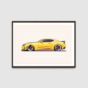 Yellow Camaro Printable | 2010-2024 Camaro | Sports Car Wall Décor | Auto Posters | Car Enthusiasts | Classic Car Illustration