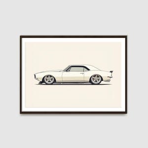 White Chevy Camaro Printable | 1967-1969 Camaro | Sports Car Wall Décor | Auto Posters | Car Enthusiasts | Classic Car Illustration