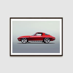 Corvette Poster | Stingray | Sports Car Wall Décor | Auto Posters | Car Enthusiasts | Classic Car Illustration