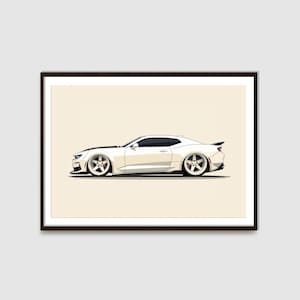 White Camaro Printable | 2010-2024 Camaro | Sports Car Wall Décor | Auto Posters | Car Enthusiasts | Classic Car Illustration