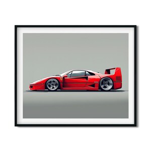Ferrari F40 | Red Ferrari | F40 | Sports Car Wall Décor | Auto Posters | Car Enthusiasts | Classic Car Illustration
