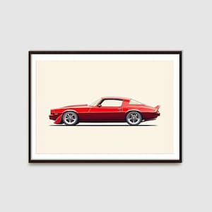 Red 1970s Chevy Camaro Art Print: Classic Car Illustration (Digital Download)