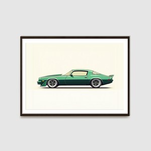 Green 1970s Chevy Camaro Art Print: Classic Car Poster (Digital Download)