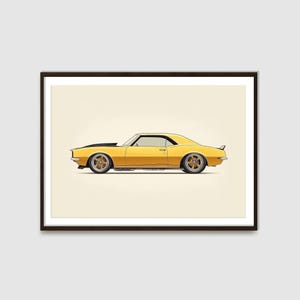 Yellow Chevy Camaro Printable | 1967-1969 Camaro | Sports Car Wall Décor | Auto Posters | Car Enthusiasts | Classic Car Illustration