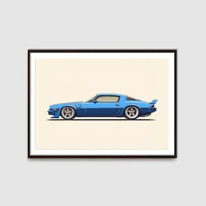 Blue 1970s Chevy Camaro Art Print: Classic Car Illustration (Digital Download)