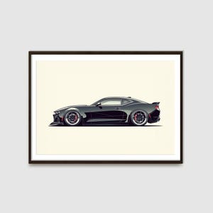 Black Camaro Printable | 2010-2024 Camaro | Sports Car Wall Décor | Auto Posters | Car Enthusiasts | Classic Car Illustration