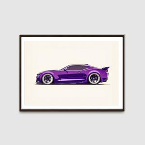 Purple Camaro Printable | 2010-2024 Camaro | Sports Car Wall Décor | Auto Posters | Car Enthusiasts | Classic Car Illustration