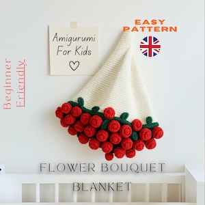 Blumen Decke PDF Häkelanleitung, Amigurumi Häkelstrauß Überwurf, Baby Decke Anleitung, DIY Plüsch Garn Decke, Einzigartige Geschenk Idee gehäkelt