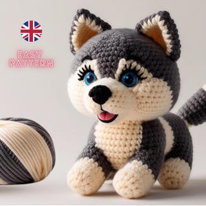 Amigurumi Husky Dog PDF Pattern, Crochet Puppy Digital Download, Cute Dog Plushie DIY Toy Tutorial, Beginner Friendly, Instant Download