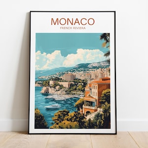 Monaco travel Poster, French Riviera, Monaco poster, Monte Carlo print, Birthday present, Wedding gift, Custom Text, Personalised Gift