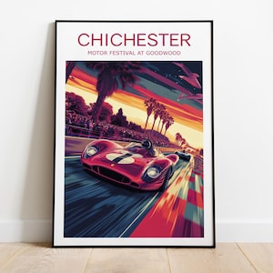 Chichester travel print, Motor Festival at Goodwood, Chichester poster, Goodwood festival, Wedding gift, Birthday present, Wall Decor