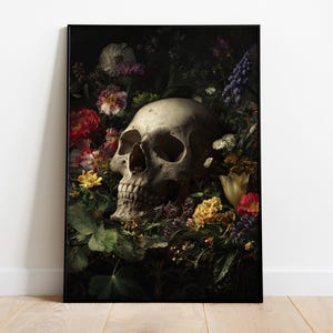 Skull and Flowers Art, Vanitas Wall Art, Gothic Floral Print, Dark Academia Poster, Macabre Decor, Baroque Skull Art, Memento Mori Print