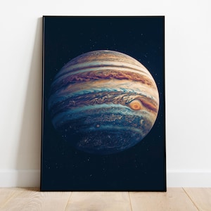 Jupiter Poster, Gas Giant Planet Print, Astronomy Wall Art, Jupiter Great Red Spot, NASA Inspired Space Decor, Digital Space Poster, Planet