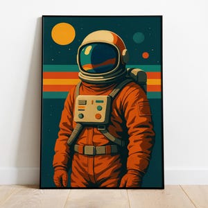Retro Astronaut Poster, 80s Sci-fi Wall Art, Space Themed Decor, Digital Download, Colorful Astronaut Print, Futuristic Retro Style, Poster