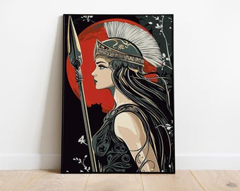 Athena Greek Goddess of War , Goddess Wall Art, Greek Mythology Art, Greek Goddess Poster, Poster Art Print, Goddess of Wisdom Poster Print