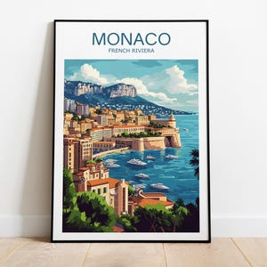Monaco travel Poster, French Riviera, Monaco poster, Monte Carlo print, Birthday present, Wedding gift, Custom Text, Personalised Gift