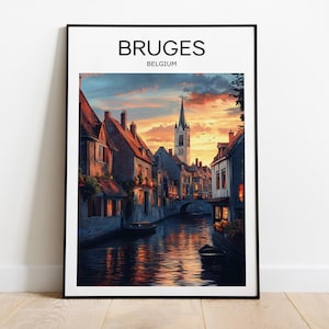 Stampa di viaggio di Bruges, Belgio, poster di Bruges, stampa di Bruges, regalo di nozze, testo personalizzato, regalo personalizzato, poster di viaggio, arte murale, Bruges