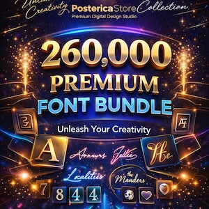 Pacote com mais de 260.000 fontes premium, pacote de tipografia – fontes script, serifadas, sem serifa, para exibição e logotipos, fontes de caligrafia, download instantâneo.