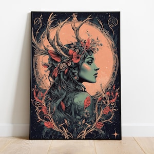 Artemis Greek Goddess of Hunting, Fantasy Art, Greek Mythology Print, Divine Feminine Art, Feminine Energy, Home Decor, Artemis Poster Print