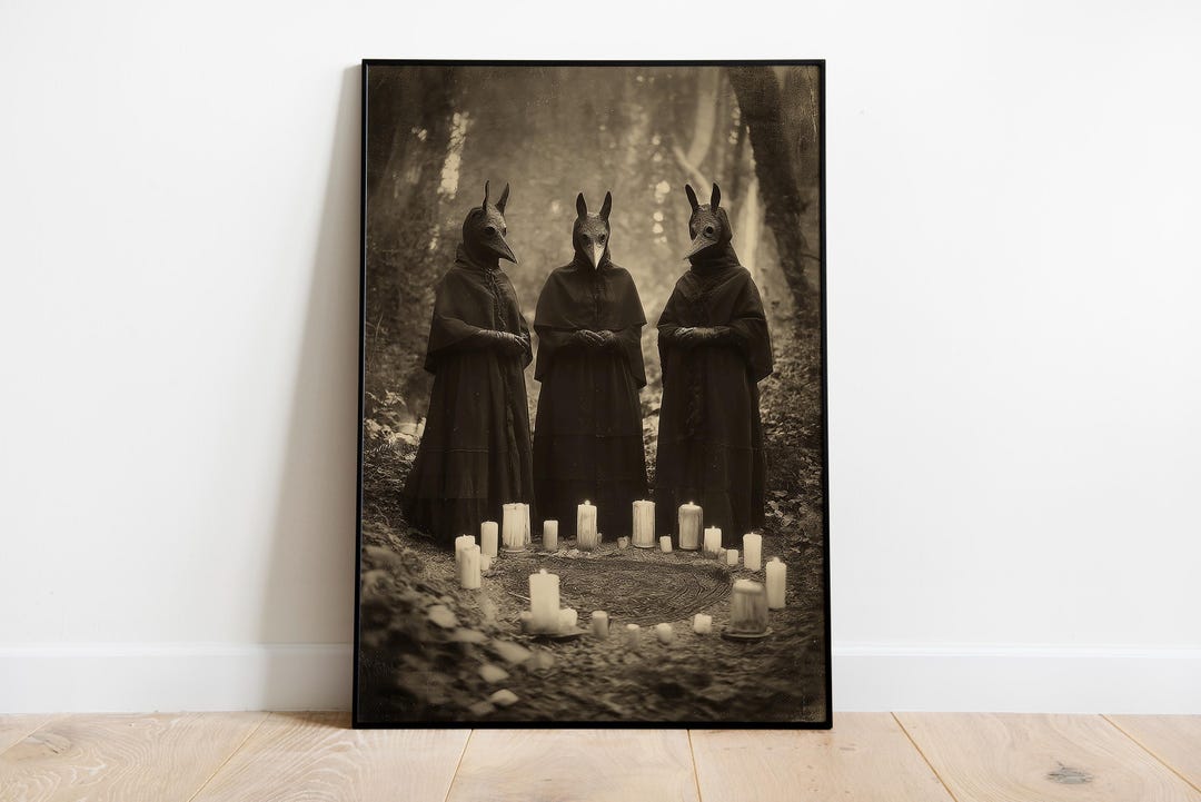 Crow Mask Cult Poster, Dark Ritual Wall Art, Witchcore Forest Print ...