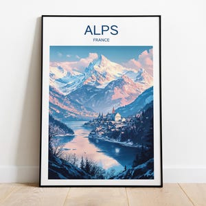 The Alps travel print, France Alps, Ski Zone, Alps poster, Alps, Alps artwork, Birthday Present, Travel Print, Travel Poster, Alps Poster
