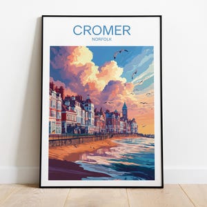 Cromer travel print, Norfolk, Cromer poster, Cromer Beach, Norfolk art, Wedding gift, Birthday present, Custom Text, Personalised Gift