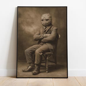 Humanoid Monster Print, Sepia Horror Poster, Victorian Monster Photo, Gothic Creature Art, Dark Surreal Portrait, Scary Wall Decor