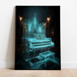 Ghostly Pipe Organ Poster, Haunted Instrument Art, Spectral Music Print, Gothic Organ Decor, Phantom Piano Artwork, Dark Fantasy Wall Art